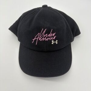 Under Armour Youth Girls Black‎ Pink Script Logo UA Free Fit Adjustable Hat OSFA
